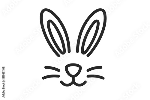 Minimalist black outline of a cute bunny rabbit face with long ears and whiskers