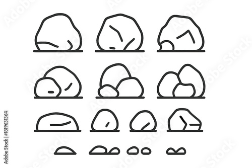 Collection of simple outline icons representing various natural stones and boulders