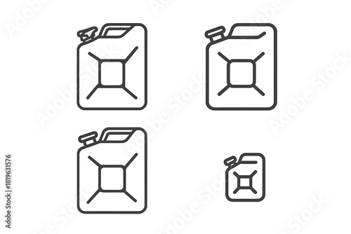 Set of outline jerrycan icons for portable fuel, gasoline, or oil storage