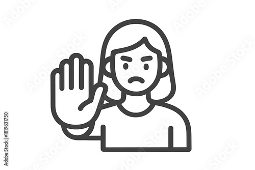 Angry person making stop gesture with raised hand symbolizing refusal or warning