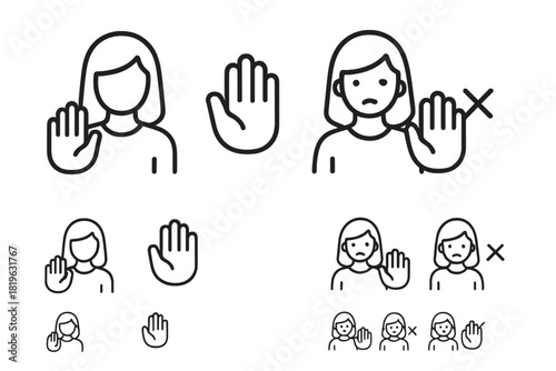 Woman making a stop hand gesture symbolizing refusal, prohibition, and warning