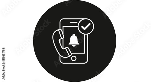 Illustration of a mobile phone with a call symbol and a checkmark, indicating a successful call or connection