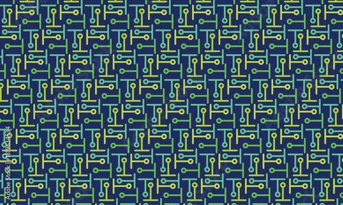 Neon tech circuit pattern. Futuristic geometric modern technology grid vector seamless ornament for textile, fabric, interior, ceramic, wallpaper, paper decoration