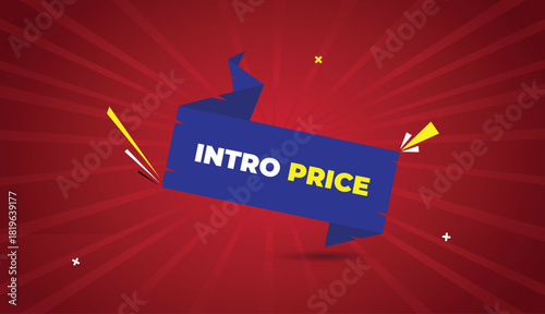 Intro Price Banner Vector Art Template Design Badge Icon Label Red Shapes White Yellow Bold Text Dark Red Light Sun Shine Abstract Business Background Modern Creative Graphic Layout Illustration Marke
