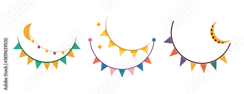 Colorful crescent moon garland string festive celebration decorations