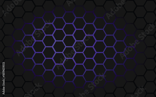 Abstract dark blue background with seamless hexagonal pattern, texture, and light elements vector design