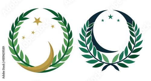 Crescent moon wreath designs with stars and leaves