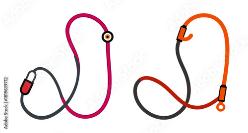 Two colorful dog leashes isolated simple art style