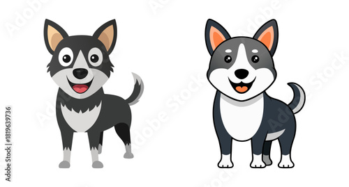 Joyful cartoon dogs with big smiles happy pets in simple art style