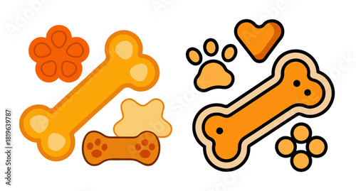 Fun dog treats paw heart bone shapes orange yellow cute collection
