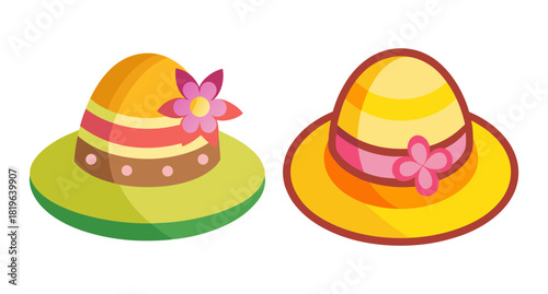 Two festive easter bonnets decorated with flowers and ribbons