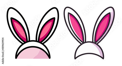 Cute pink easter bunny ears headband with white fluffy accents