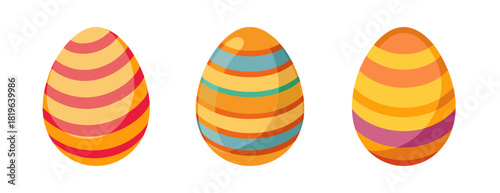 Three colorful striped easter eggs on
