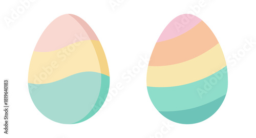 Two pastel colored easter eggs with soft stripes isolated