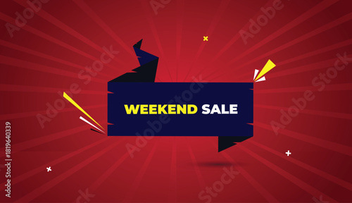 weekend sale hurry up web banner vector art template design badge icon label white gray shapes blue black bold text dark red light sun shine abstract business background modern creative style