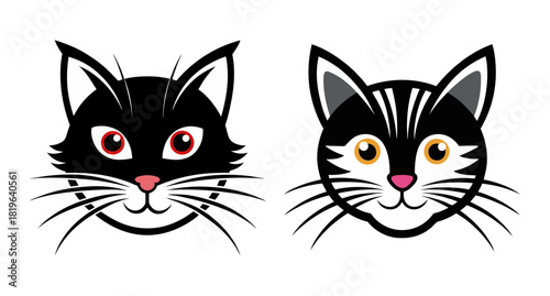 Adorable pair of cartoon cat faces with whiskers
