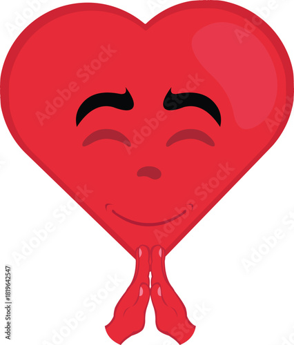 vector illustration emoticon character heart cartoon, with his hands in a praying position