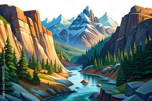 Kootenai National Forest Montana Deep valleys with fir forests, icy rivers, rocky cliffs