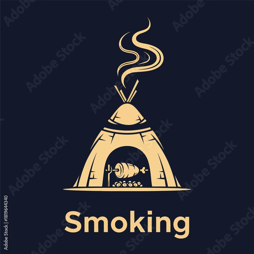 Traditional teepee with smoke rising from a fire pit inside, symbolizing smoking food.