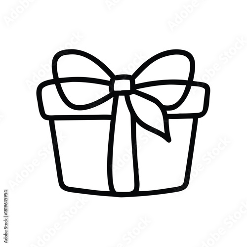 Gift Box Icon Outline of Ribbon Wrapped Present in Simple Symmetrical Line Art
