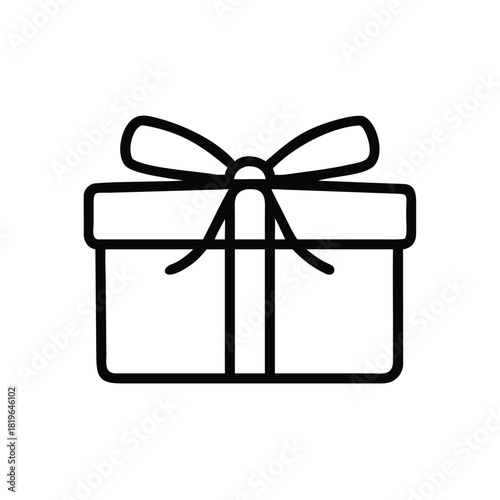 Gift Box Icon Outline of Ribbon Wrapped Present in Simple Symmetrical Line Art