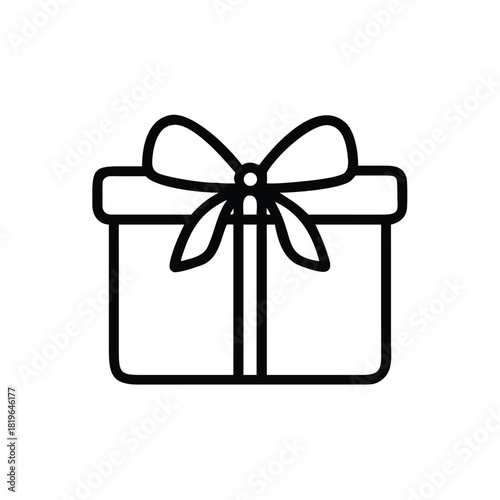 Gift Box Icon Outline of Ribbon Wrapped Present in Simple Symmetrical Line Art