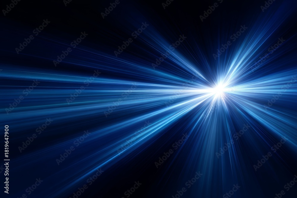 Fototapeta premium Dynamic blue light burst on dark background, backdrop