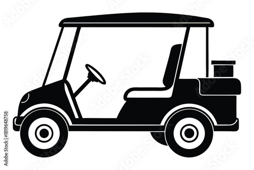 An isolated black golf cart presents a clear, detailed side profile for efficient navigation