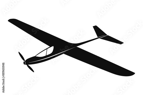 A single engine aircraft soars, its silhouette defined by stark black and white