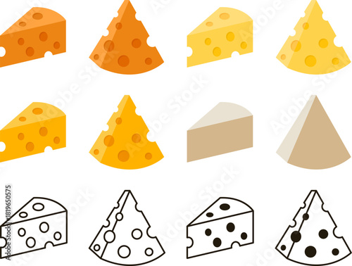 vector cheese icons isolated on white background. flat symbols of cheese sections for food illustrations