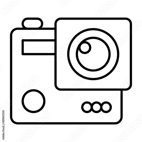Waterproof camera thin line icon, portable electronics concept, action cam, video equipment sign on white background, outline style for mobile web design. Vector graphics.