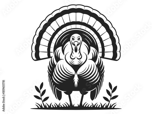 A striking illustration of a turkey with its tail feathers fanned out.