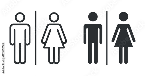 Set of Male and Female Toilet Sign, Restroom Symbol Icons Isolated on Transparent Background Vector Illustration, Man and Woman WC Door