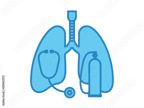 Medical illustration of lungs with stethoscope and oxygen tank signifies respiratory health