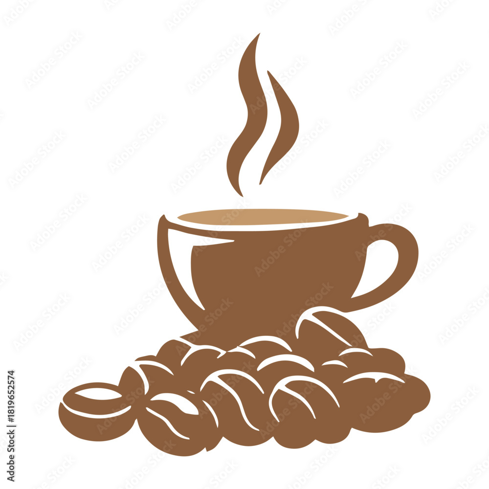 Obraz premium Coffee cups and beans icons silhouette vector