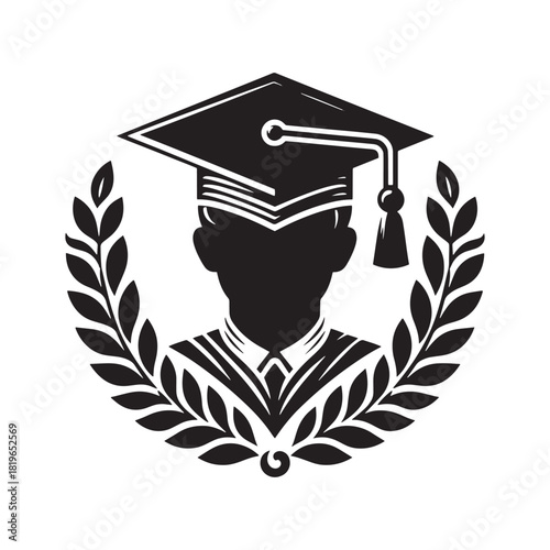 Graduation cap icon set. Line and glyph graduation hat.