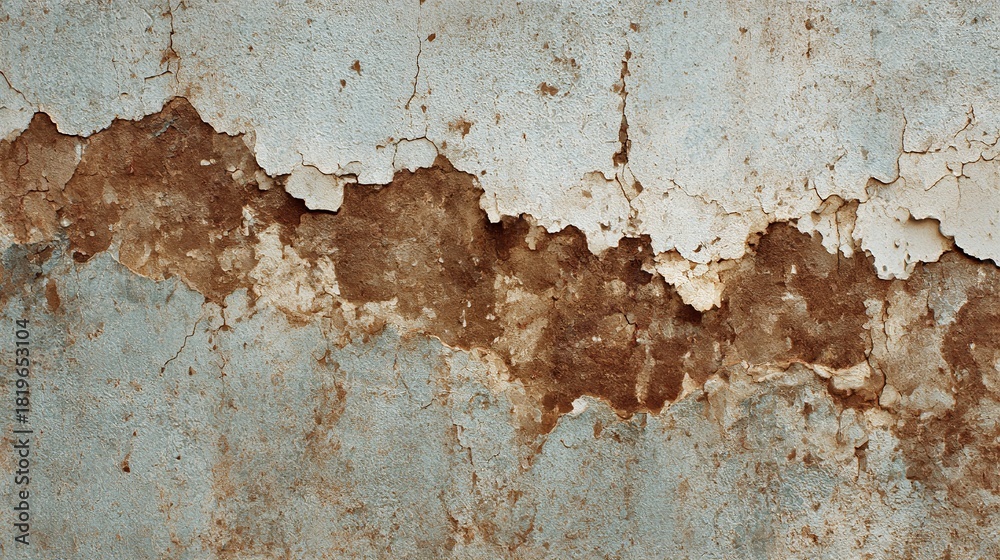 Fototapeta premium Aged wall with brown stains and peeling paint.