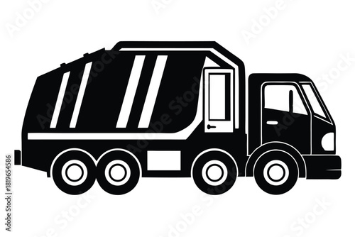 A illustration shows a black concrete transport truck on a white background