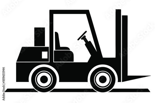 A solid black forklift illustration shows a vehicle used for lifting heavy items