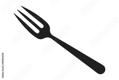 Single black fork utensil stands out against a clean white space backdrop beautifully