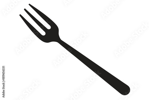 A simple black fork with three tines lies diagonally on the white background