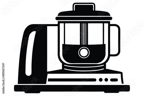 An isolated black food processor machine is prominently displayed in this high resolution image