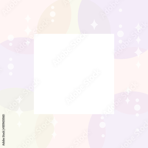 Abstract pastel vector background with geometric shapes, circles, sparkles, and a central white copy space.