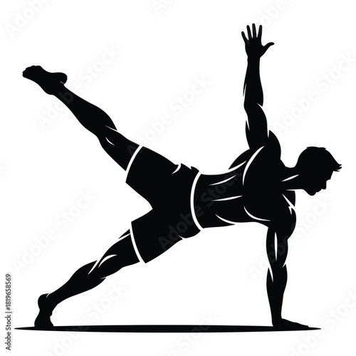 Fitness Man Side Plank Pose Silhouette Vector Illustration – Strong Athlete Doing Core Exercise, Balance and Strength Training Concept, Body Workout and Gym Motivation Design