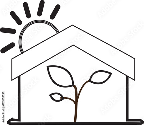 Plant growing inside a greenhouse with sun shining