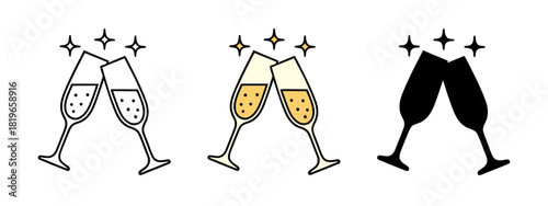 Champagne Flutes Toasting Sparkling Wine Glasses Icon Celebration Cheers