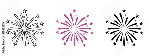 Triple Fireworks Burst with Starry Accents in Three Styles