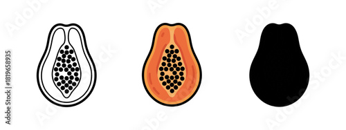 Papaya Fruit Cross Section in Graphic Styles for Culinary Applications