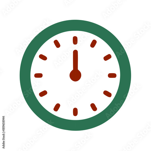 Round Clock Icon Displaying Twelve O'Clock on Isolated White Background