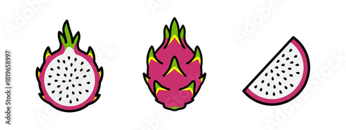 Vivid Dragon Fruit Composition: Whole and Sectioned Tropical Fruits on White